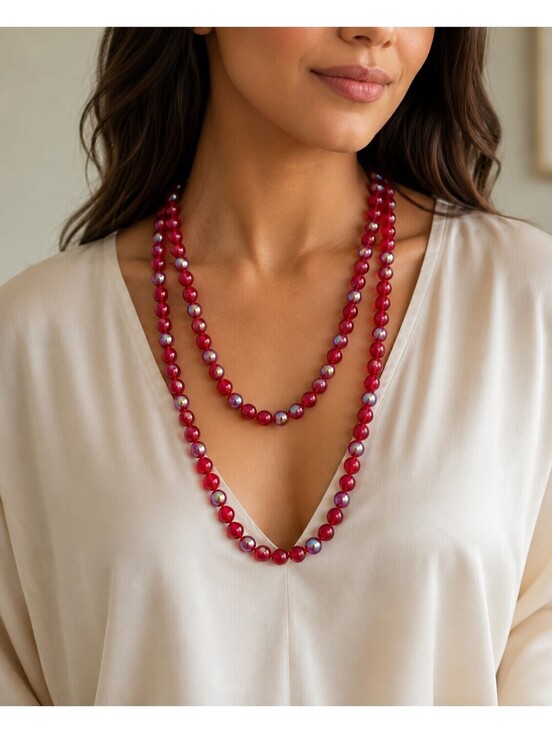 Joan Rivers Jewelry - Joan Rivers Ruby Red AB Glass Bead Necklace Gold Tone 30"